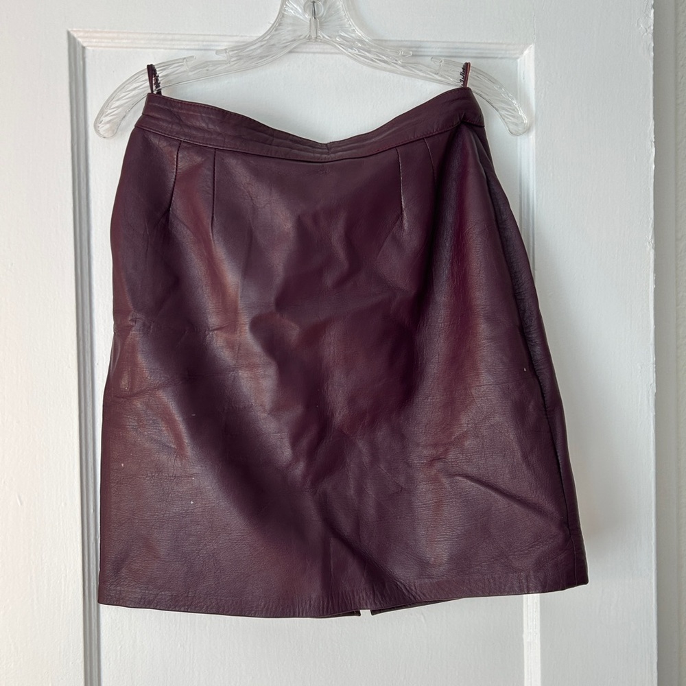 Burgundy vintage leather mini skirt